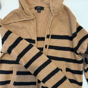 J. Crew Tan and Black Striped sweater hoodie